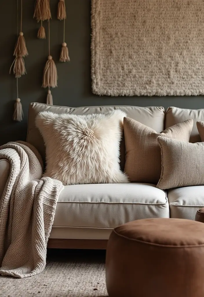 28 Moody Eclectic Living Room Ideas That Blend Dark and Artsy Vibes - 1. Layered Textures for Depth