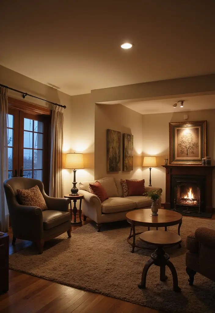 28 Moody Eclectic Living Room Ideas That Blend Dark and Artsy Vibes - 12. Layered Lighting Solutions