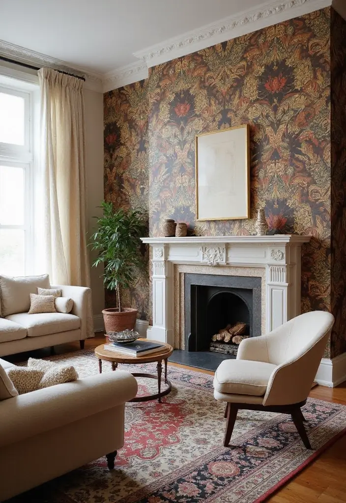 28 Moody Eclectic Living Room Ideas That Blend Dark and Artsy Vibes - 15. Artistic Wall Treatments