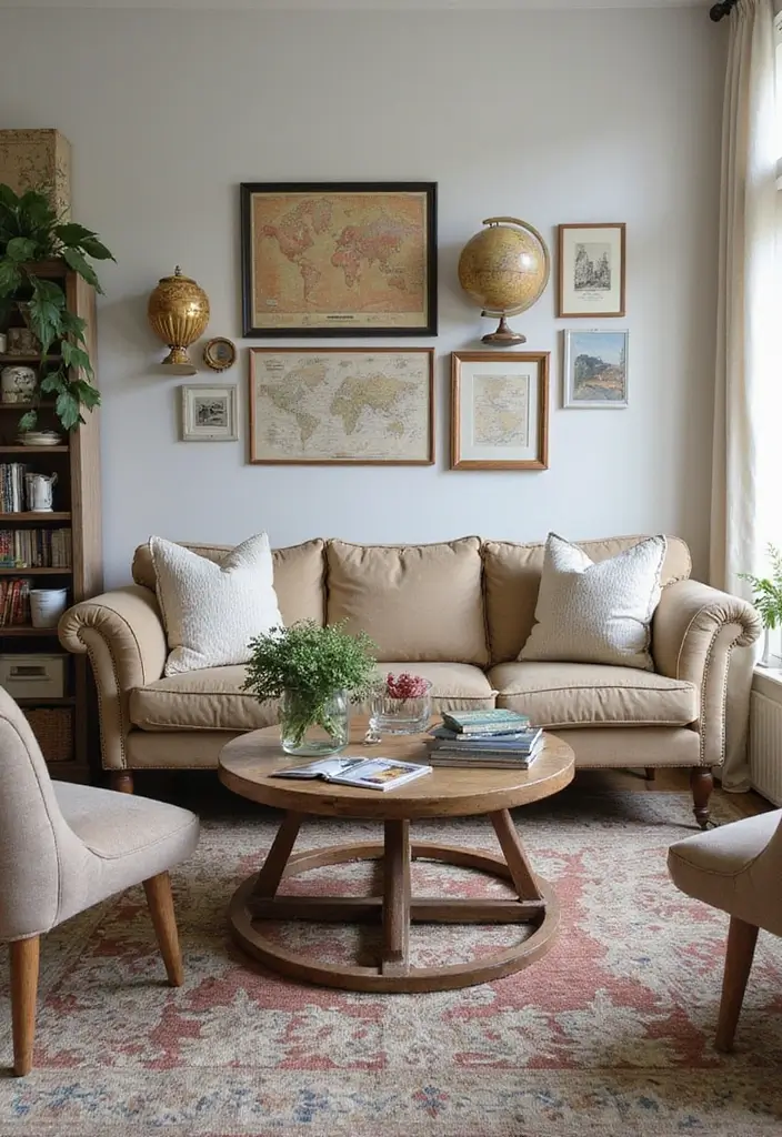 28 Moody Eclectic Living Room Ideas That Blend Dark and Artsy Vibes - 18. Themed Decor Elements