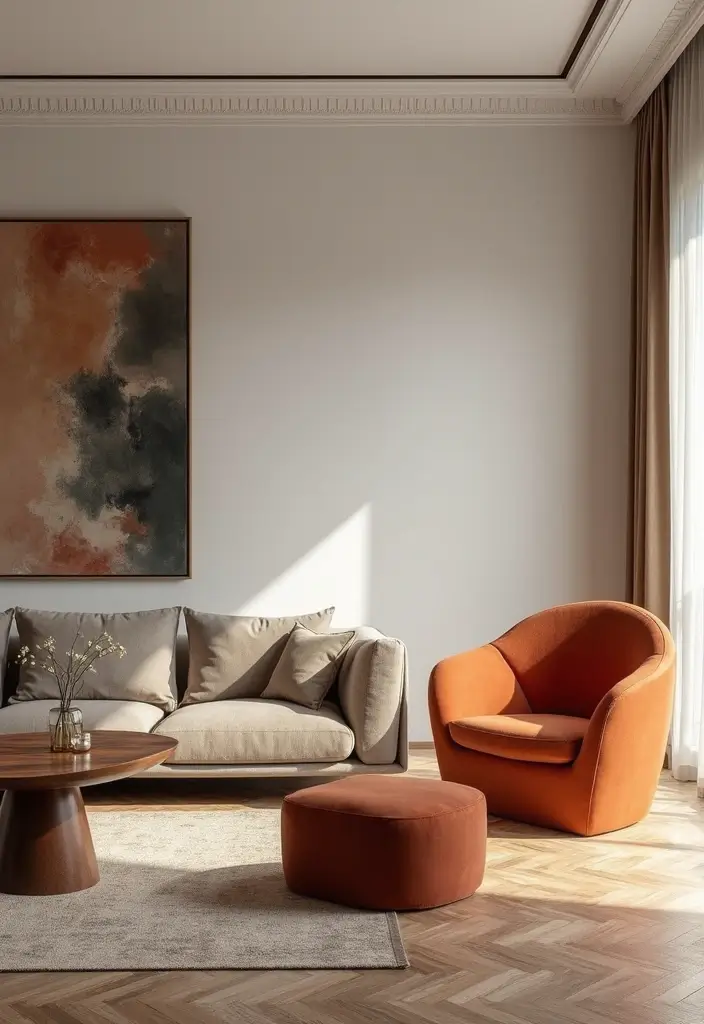 28 Moody Eclectic Living Room Ideas That Blend Dark and Artsy Vibes - 25. Statement Furniture Pieces