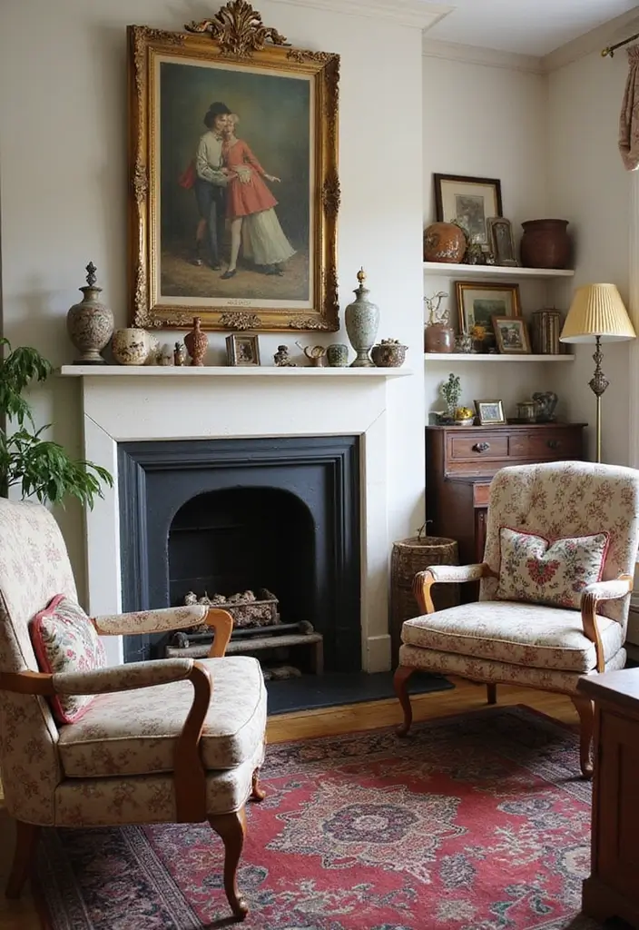 28 Moody Eclectic Living Room Ideas That Blend Dark and Artsy Vibes - 5. Vintage Finds and Flea Market Treasures