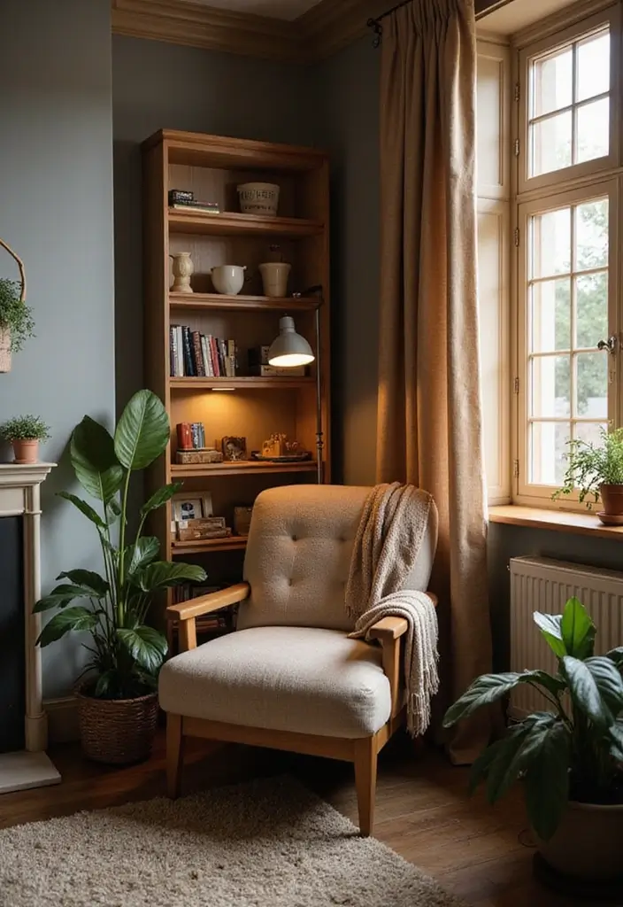 28 Moody Eclectic Living Room Ideas That Blend Dark and Artsy Vibes - 9. Cozy Nooks