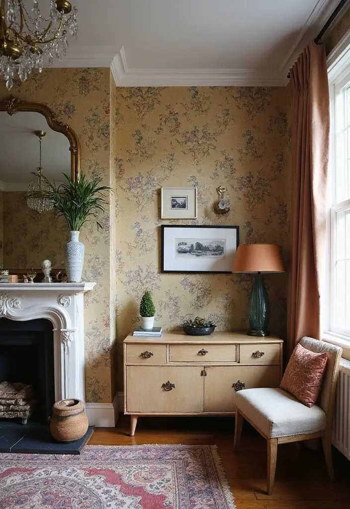 28 Painting Living Room Ideas That Instantly Refresh Your Walls - 15. Vintage Wallpaper as Art