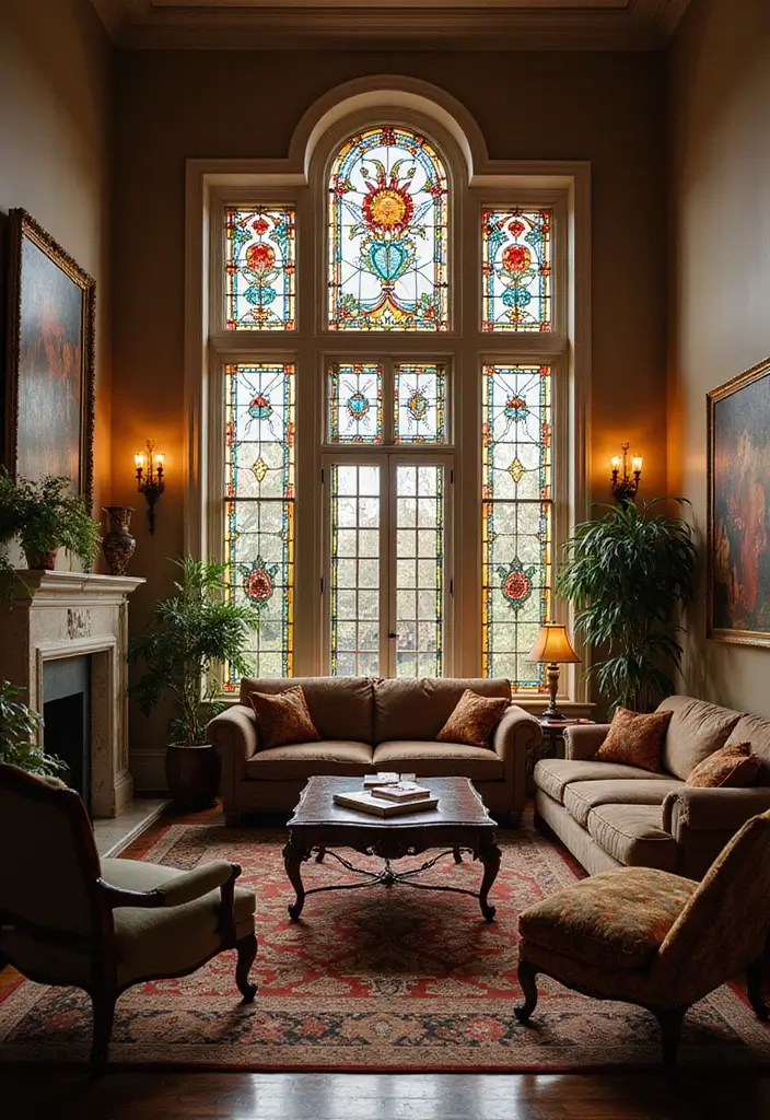 28 Painting Living Room Ideas That Instantly Refresh Your Walls - 19. Stained Glass Accents