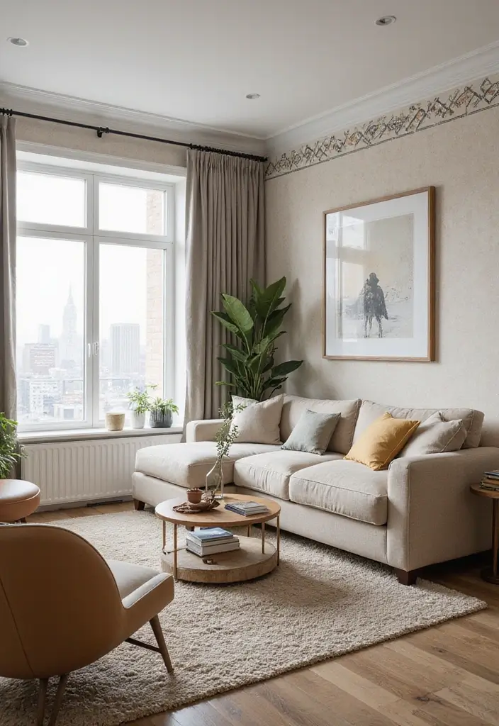 28 Painting Living Room Ideas That Instantly Refresh Your Walls - 27. Creative Use of Wallpaper Borders