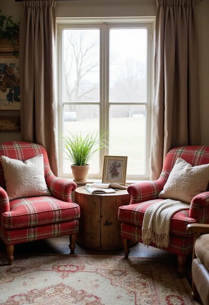 28 Plaid Living Room Ideas That Feel Rustic and Cozy - 1. Bold Plaid Accent Chairs