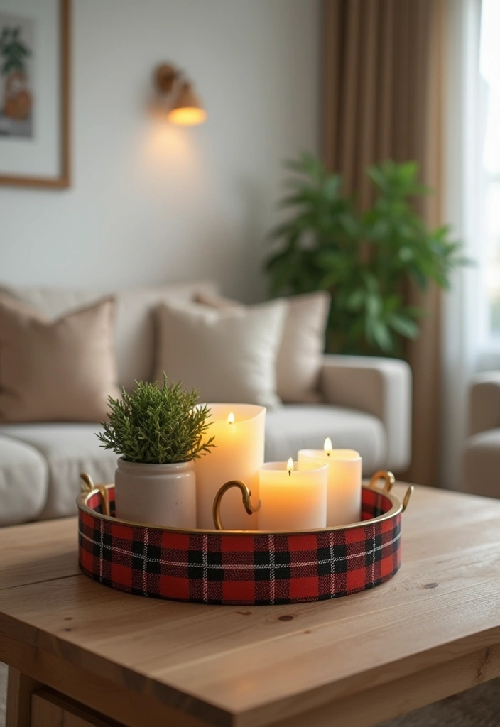 28 Plaid Living Room Ideas That Feel Rustic and Cozy - 10. Plaid Decorative Trays