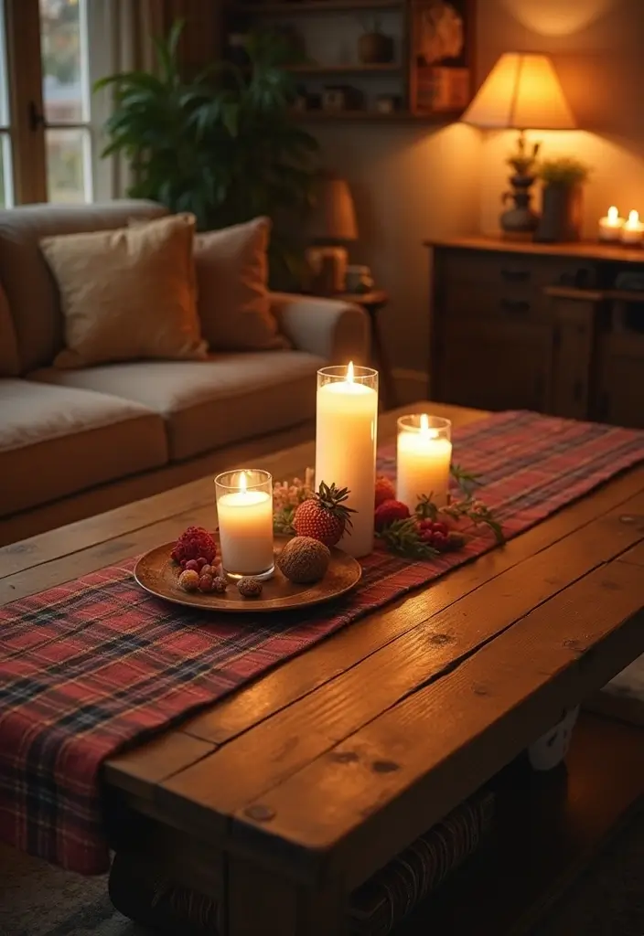 28 Plaid Living Room Ideas That Feel Rustic and Cozy - 11. Plaid Table Runners