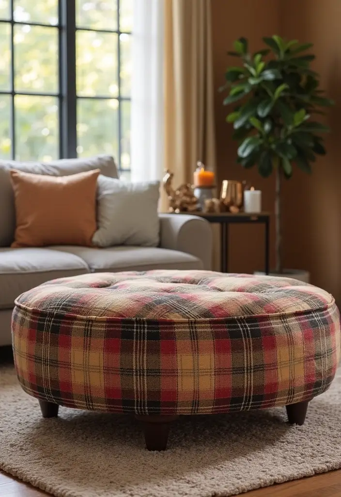 28 Plaid Living Room Ideas That Feel Rustic and Cozy - 13. Plaid Upholstered Ottomans