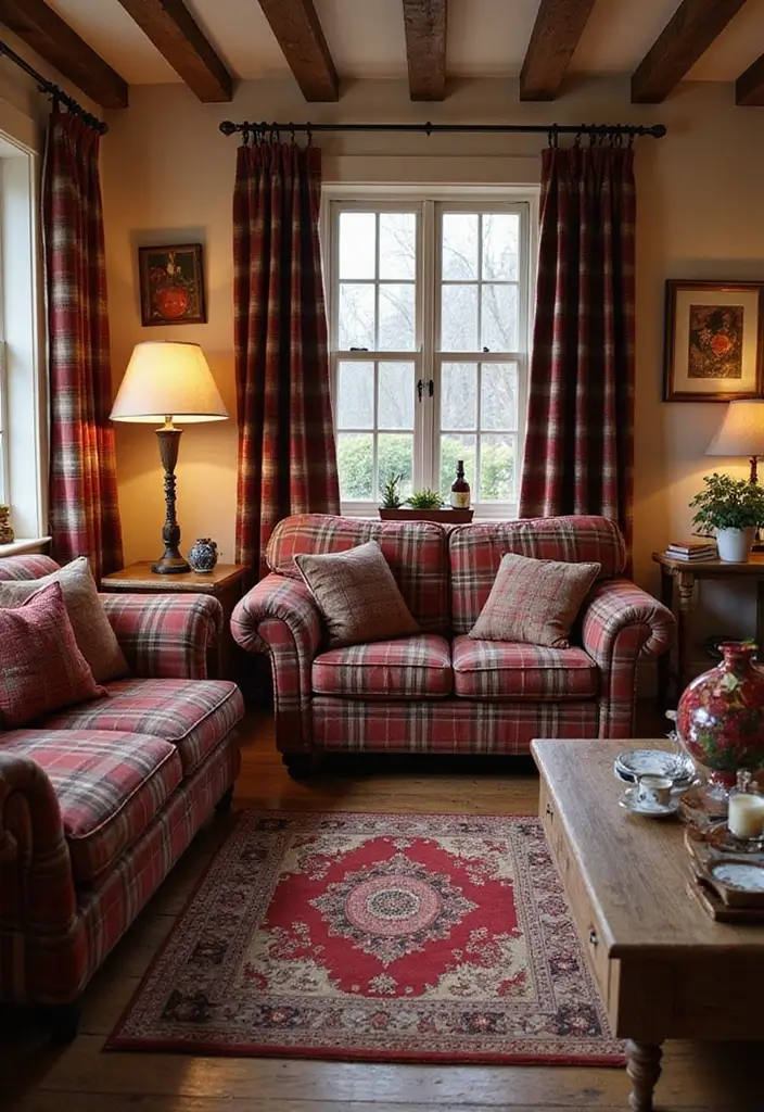 28 Plaid Living Room Ideas That Feel Rustic and Cozy - 14. Mixing Plaid Patterns