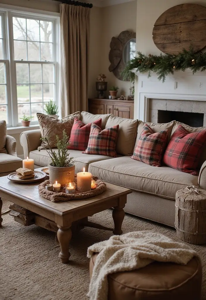 28 Plaid Living Room Ideas That Feel Rustic and Cozy - 26. Plaid Seasonal Decor