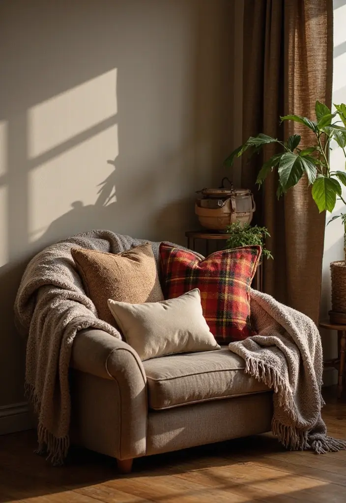 28 Plaid Living Room Ideas That Feel Rustic and Cozy - 27. Plaid Cozy Corners