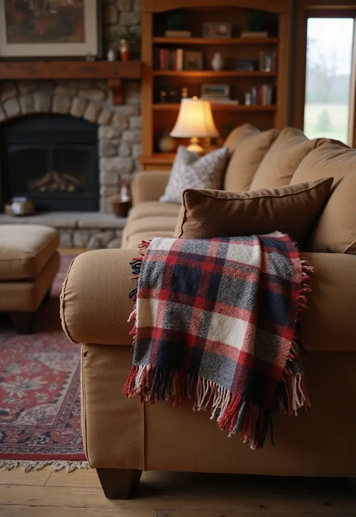 28 Plaid Living Room Ideas That Feel Rustic and Cozy - 4. Cozy Plaid Blankets