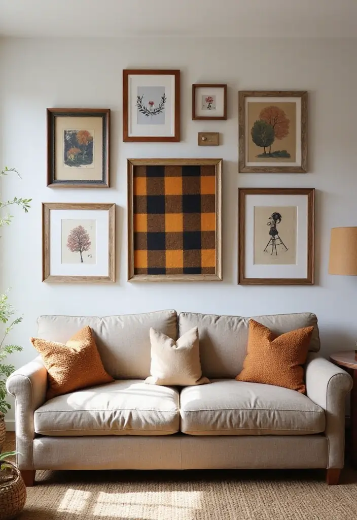 28 Plaid Living Room Ideas That Feel Rustic and Cozy - 6. Plaid Wall Art