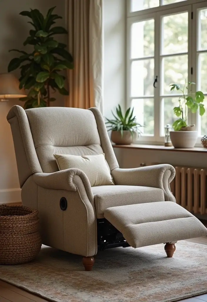 28 Recliner Chair in Living Room Ideas That Add Comfort and Function - 18. Textured Fabrics for Comfort
