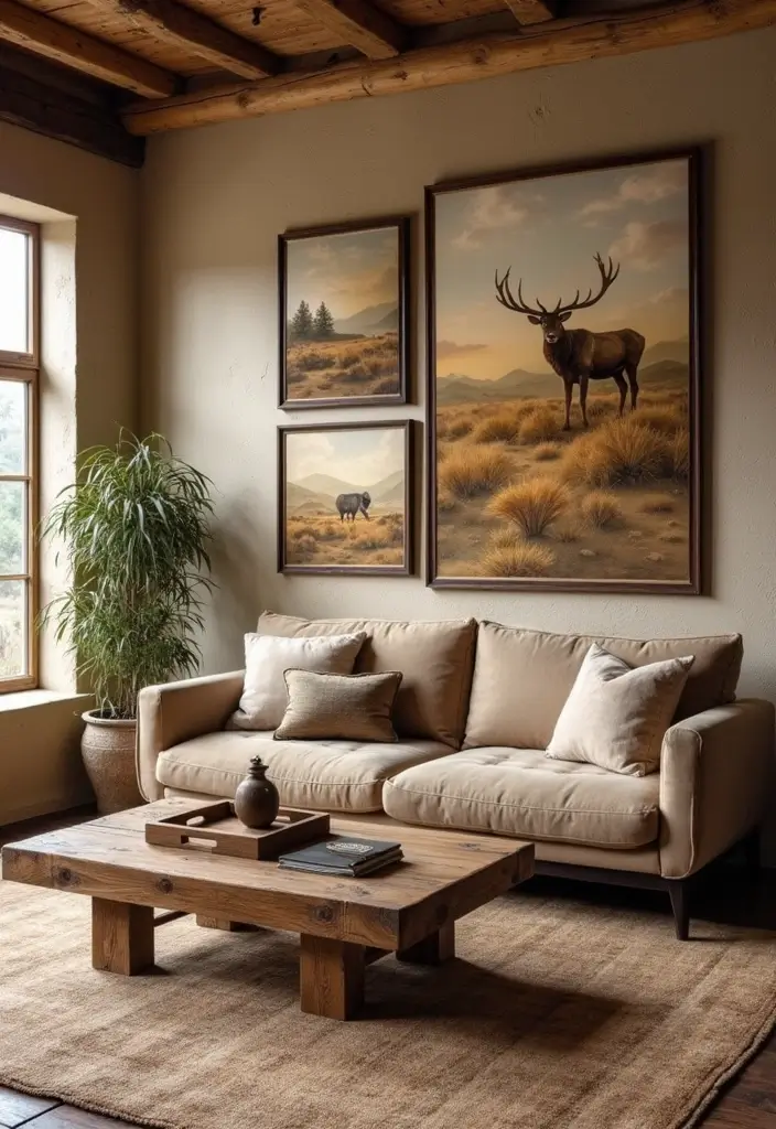 28 Rustic Living Room Ideas That Add Warmth and Character - 12. Earthy Artwork