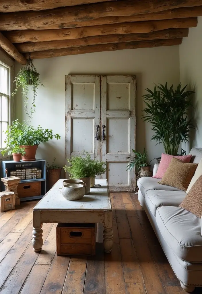28 Rustic Living Room Ideas That Add Warmth and Character - 15. Repurposed Decor