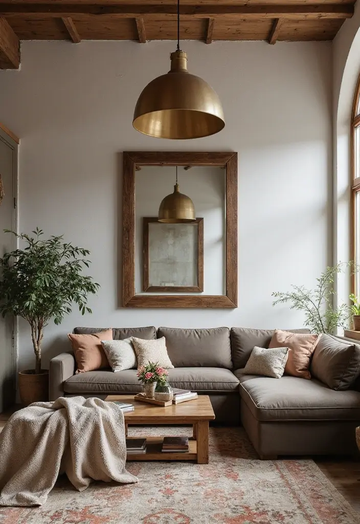 28 Rustic Living Room Ideas That Add Warmth and Character - 18. Use of Mirrors