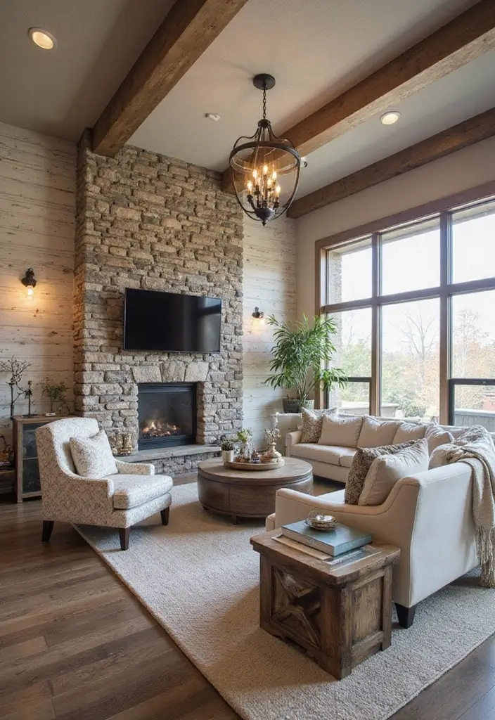 28 Rustic Living Room Ideas That Add Warmth and Character - 19. Creative Wall Treatments