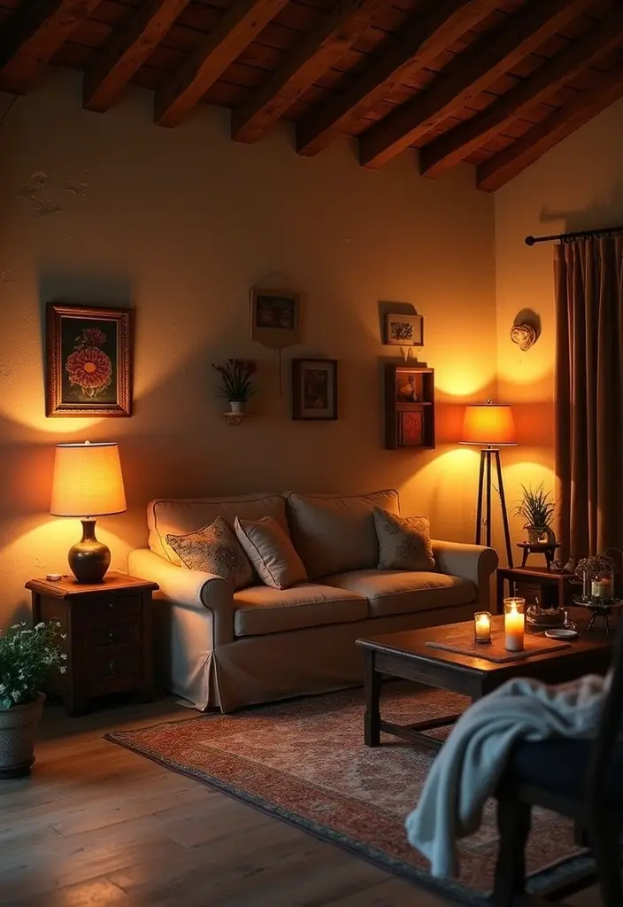 28 Rustic Living Room Ideas That Add Warmth and Character - 24. Layered Lighting