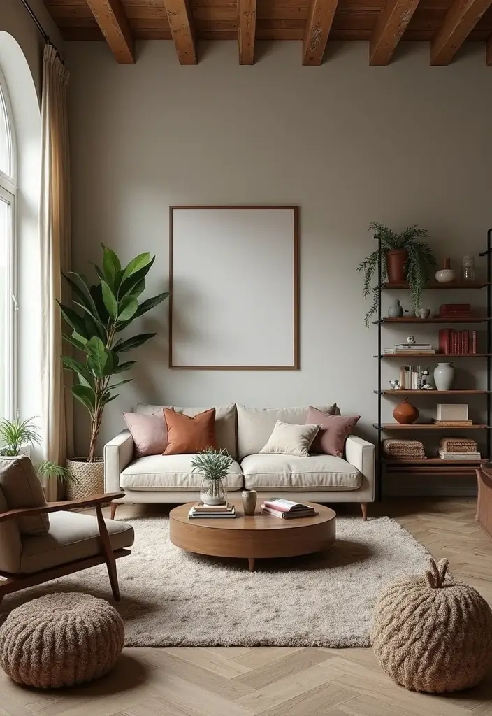 28 Rustic Living Room Ideas That Add Warmth and Character - 3. Mix Modern and Rustic Styles