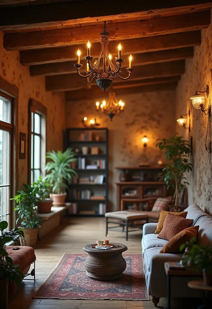 28 Rustic Living Room Ideas That Add Warmth and Character - 6. Rustic Lighting Fixtures