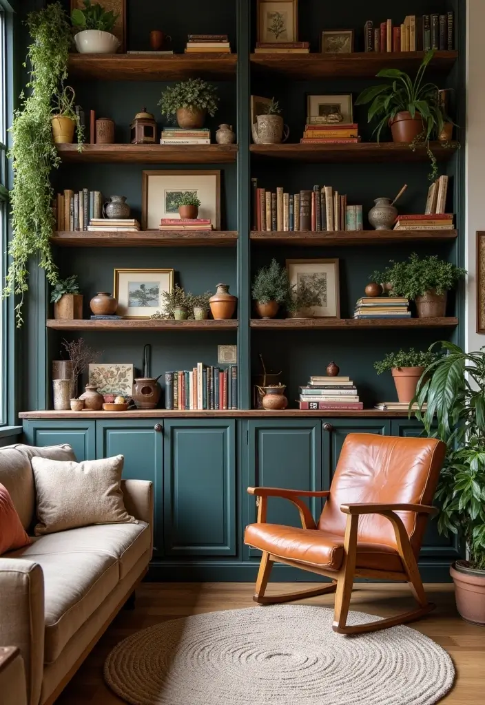 28 Rustic Living Room Ideas That Add Warmth and Character - 9. Open Shelving