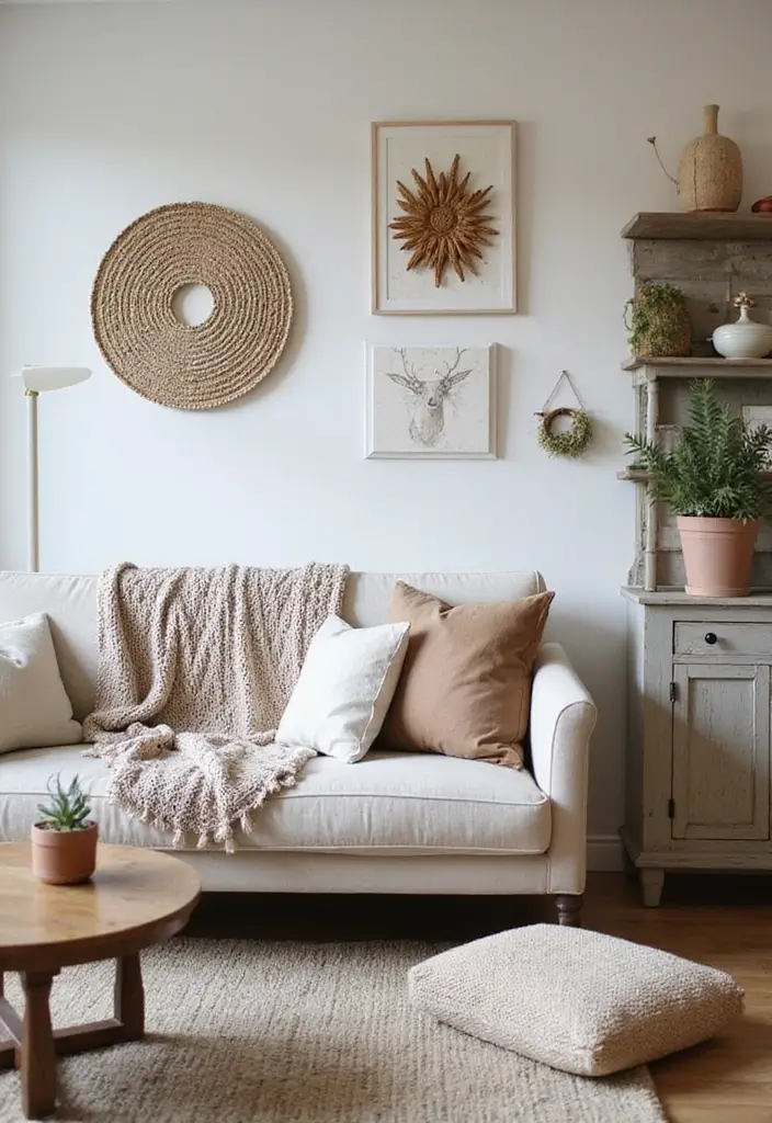 28 Shabby Chic Living Room Ideas That Feel Soft and Vintage - 10. Incorporate Handmade Decor