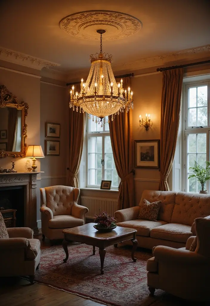 28 Shabby Chic Living Room Ideas That Feel Soft and Vintage - 12. Integrate Vintage Lighting Fixtures