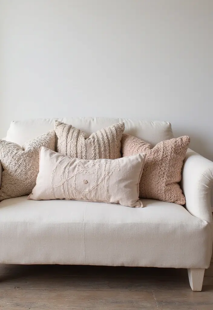 28 Shabby Chic Living Room Ideas That Feel Soft and Vintage - 14. Add Textured Pillows