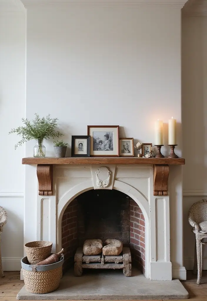 28 Shabby Chic Living Room Ideas That Feel Soft and Vintage - 19. Create a Cozy Fireplace Area