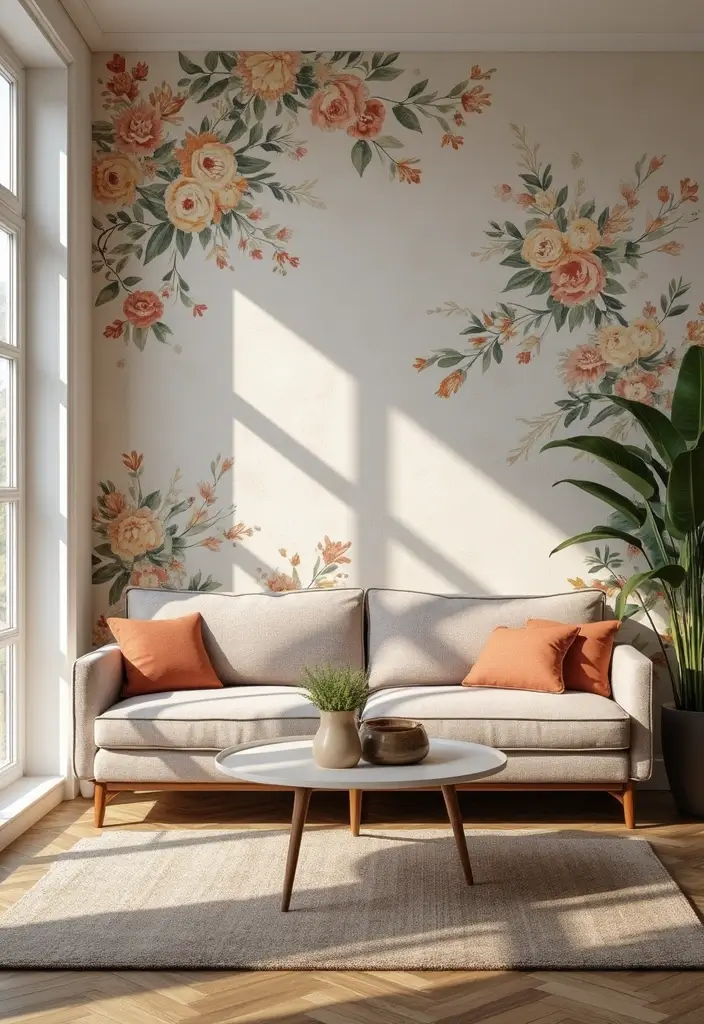 28 Shabby Chic Living Room Ideas That Feel Soft and Vintage - 6. Create a Focal Point with Wallpaper