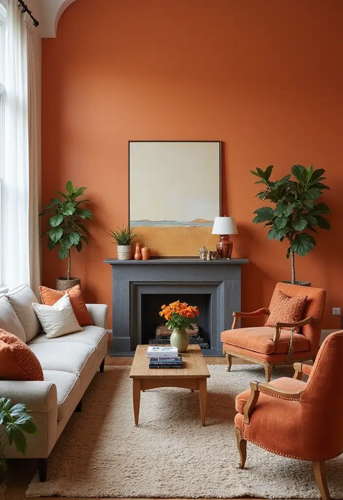 28 Sunset Living Room Ideas That Bring Color and Calm - 12. Accent Walls in Warm Sunset Shades