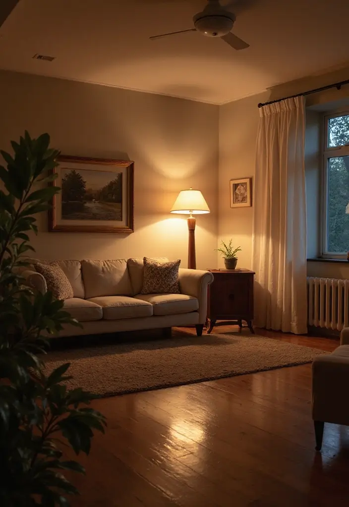 28 Sunset Living Room Ideas That Bring Color and Calm - 13. Layered Lighting for Depth