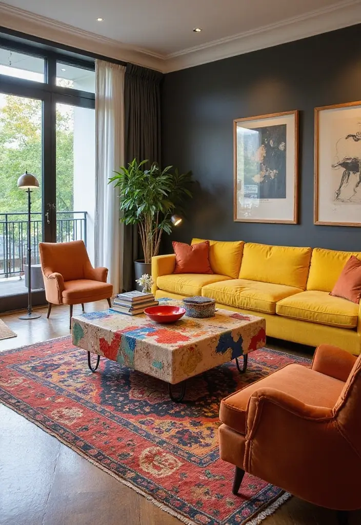 28 Sunset Living Room Ideas That Bring Color and Calm - 19. Statement Furniture in Bold Colors