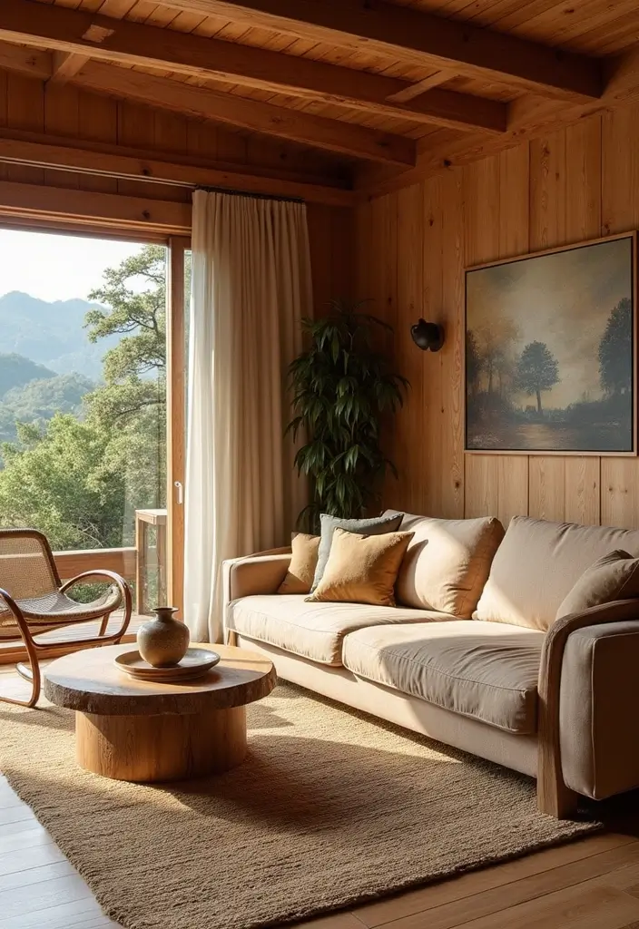 28 Sunset Living Room Ideas That Bring Color and Calm - 21. Natural Wood Elements for Warmth