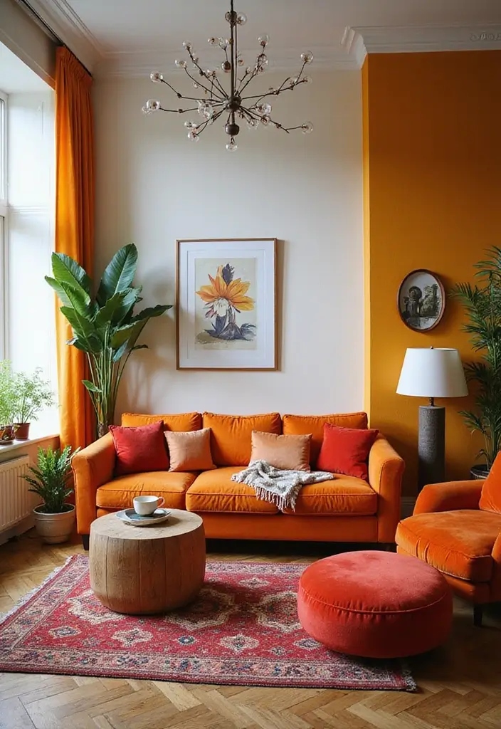 28 Sunset Living Room Ideas That Bring Color and Calm - 22. Accent Furniture in Sunset Shades