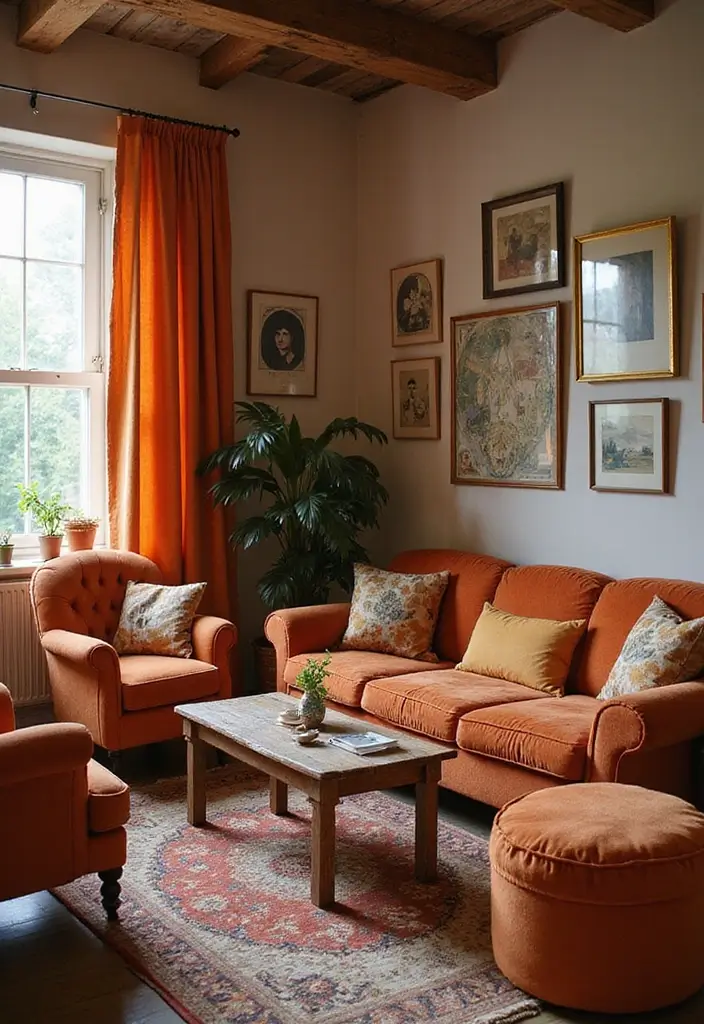 28 Sunset Living Room Ideas That Bring Color and Calm - 23. Vintage Finds for Unique Character