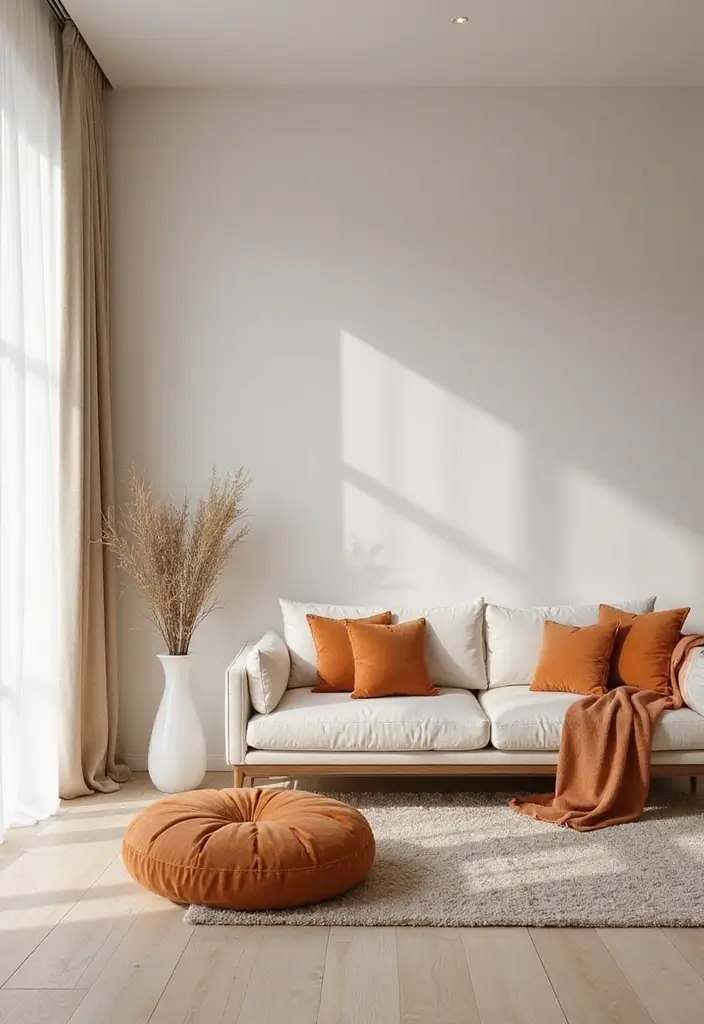 28 Sunset Living Room Ideas That Bring Color and Calm - 25. Minimalist Approach with Sunset Accents