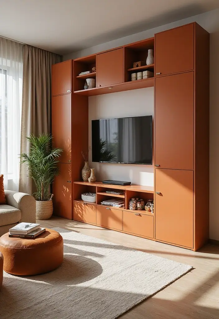 28 Sunset Living Room Ideas That Bring Color and Calm - 27. Functional yet Stylish Storage Solutions