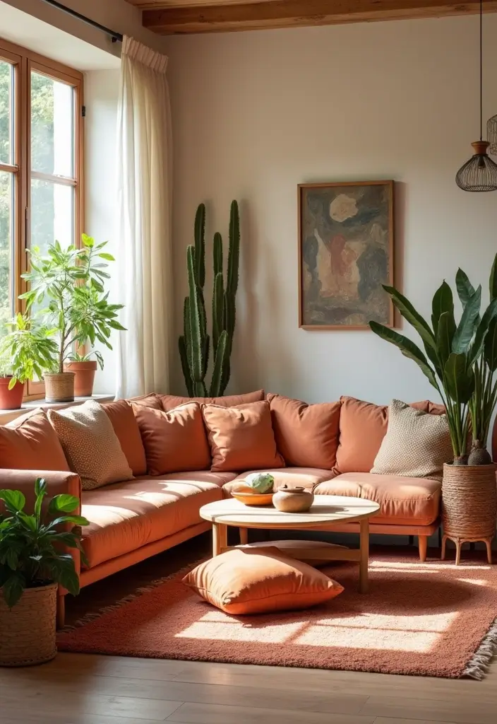 28 Sunset Living Room Ideas That Bring Color and Calm - 3. Terracotta Accents for Earthy Comfort