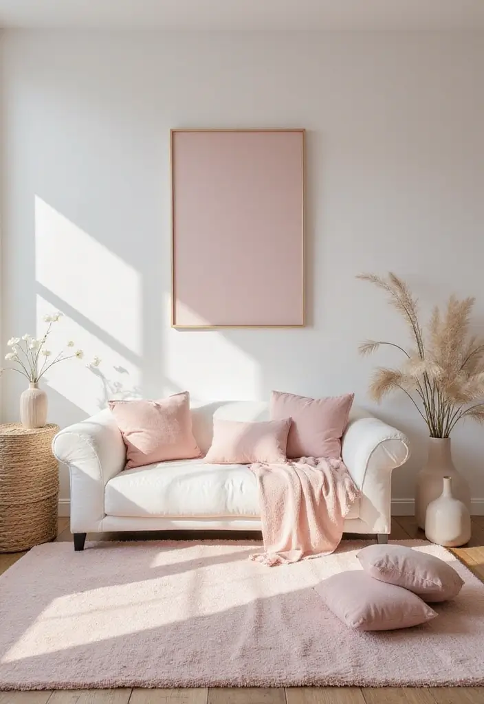 28 Sunset Living Room Ideas That Bring Color and Calm - 7. Blush Pink for a Touch of Romance