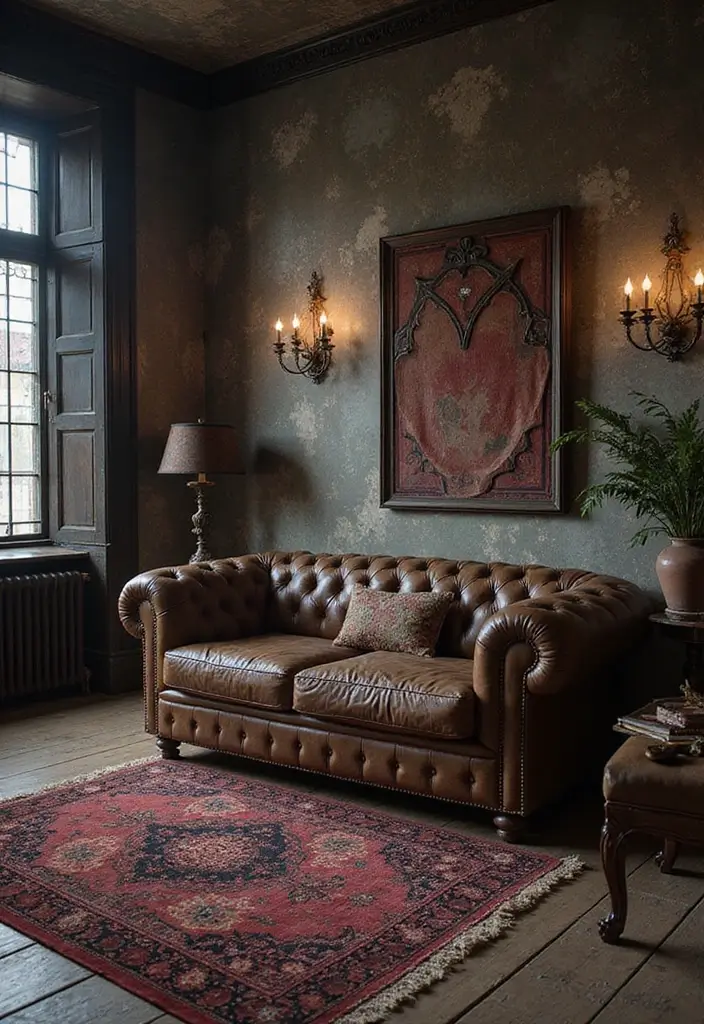 28 Vampire Living Room Ideas That Feel Dark and Dramatic - 11. Gothic Textures