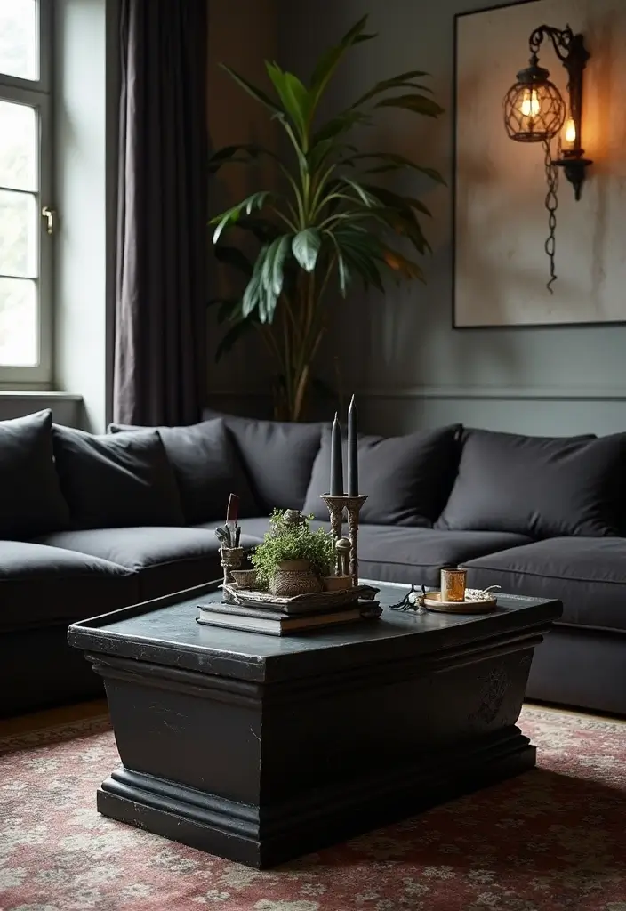 28 Vampire Living Room Ideas That Feel Dark and Dramatic - 15. Unique Coffee Tables