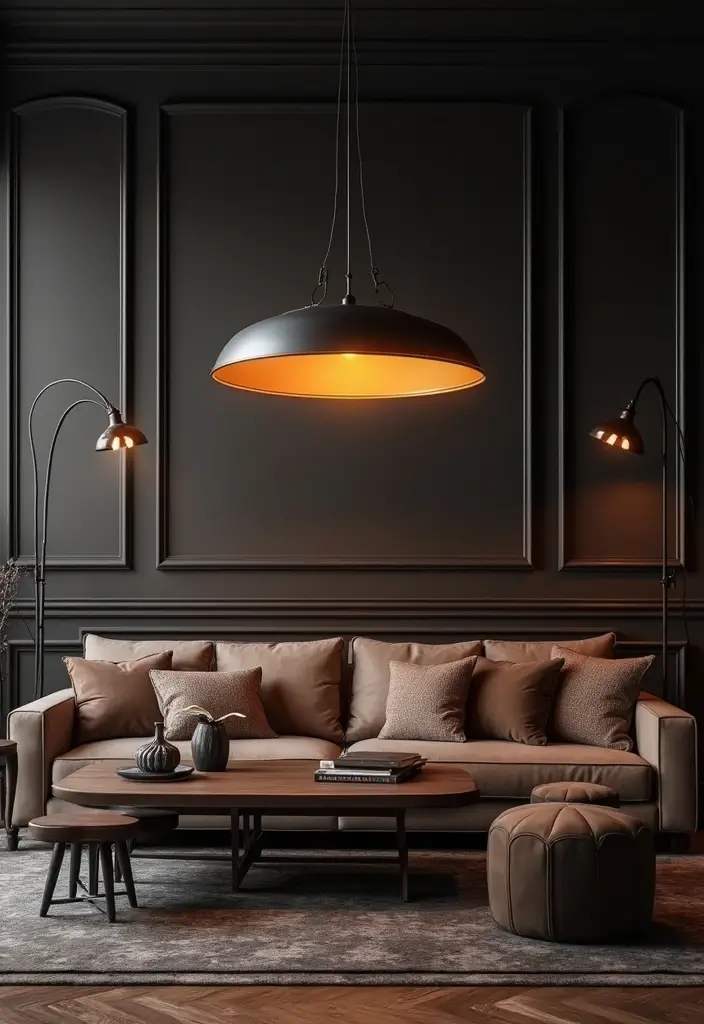 28 Vampire Living Room Ideas That Feel Dark and Dramatic - 17. Dramatic Lighting Fixtures