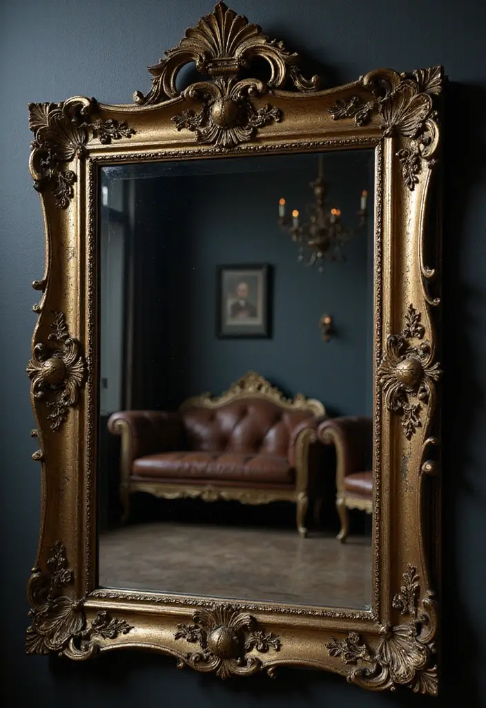 28 Vampire Living Room Ideas That Feel Dark and Dramatic - 5. Ornate Mirrors