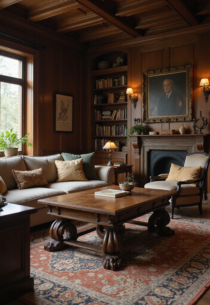 28 Vampire Living Room Ideas That Feel Dark and Dramatic - 6. Dark Wood Furniture