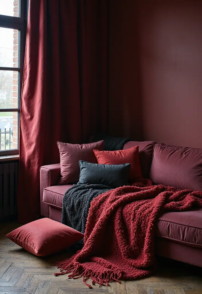 28 Vampire Living Room Ideas That Feel Dark and Dramatic - 7. Rich Textiles