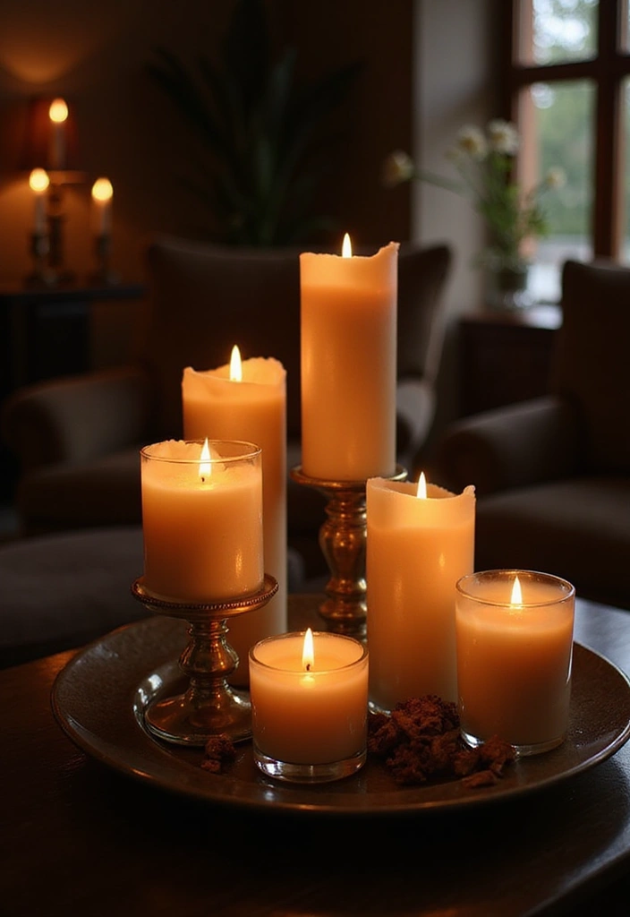 28 Vampire Living Room Ideas That Feel Dark and Dramatic - 8. Candle Displays